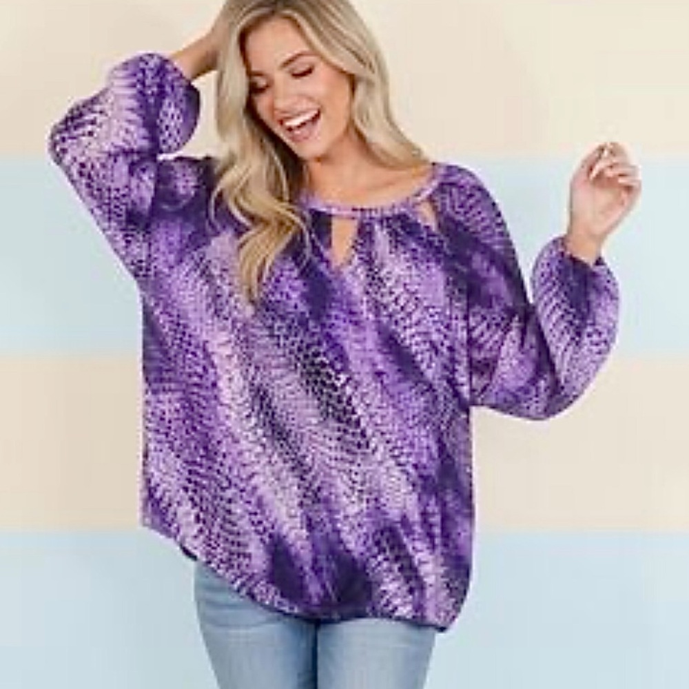 Jennifer Lopez Purple Snakeskin Print Cut Out Long Sleeve Y2K Blouse Size L - Picture 1 of 10